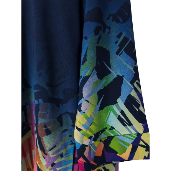 Women's Chiffon Shirt Flowy Blouse Abstract Navy Size M 3/4 Sleeve NWT Klaveli - Picture 7 of 7